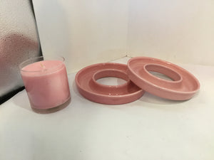 3 Piece Pink Ceramic W/ Candle Candle Holders