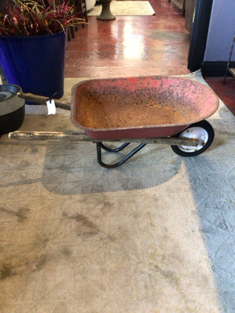 Vintage Red Metal Wheelbarrow Garden Access.