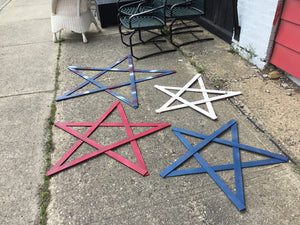 Set of 4 Wood Stars Red/White/Blue Wall Decoration Art