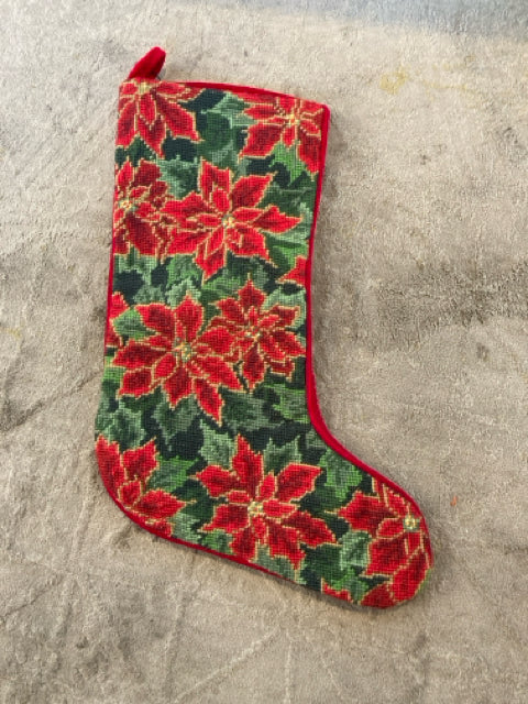 Vintage Christmas Multi-Color Velvet Needlepoint Stocking Holiday Item
