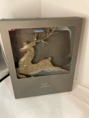 Pottery Barn Tree Topper Gold Glitter Reindeer New Holiday Item