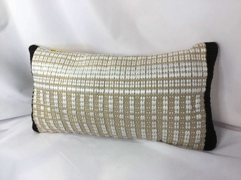 Tan/White Polyester Woven Pillow