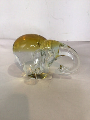 Clear/Yellow Glass Elephant Paperweight