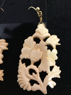 Bone Ivory Carved Earrings