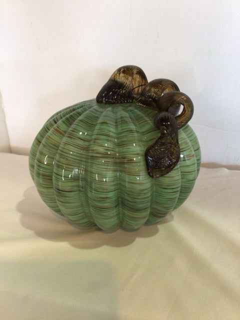 Fall Green/Brown Blown Glass Pumpkin Swirl Holiday Item