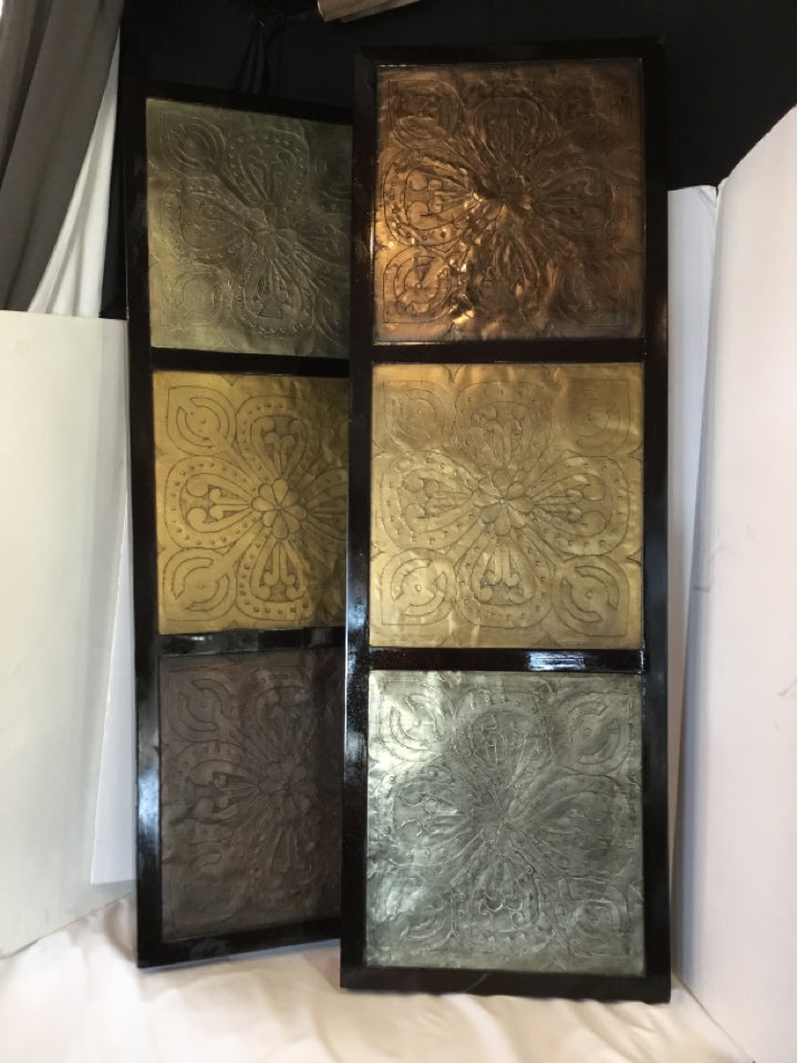 Modern Black/Multi Wood/Metal Pair Divided Framed Art