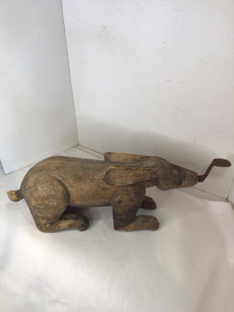 Rustic Brown Wood Carved Rabbit Sculpture