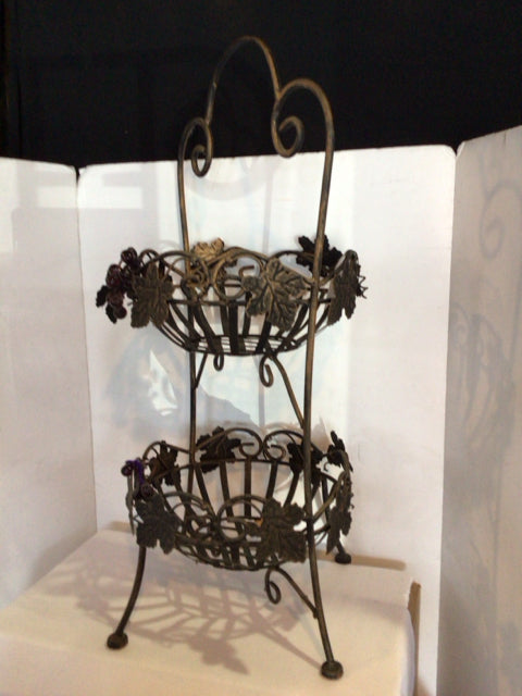 Tiered Black/Green Wrought Iron Rustic Basket