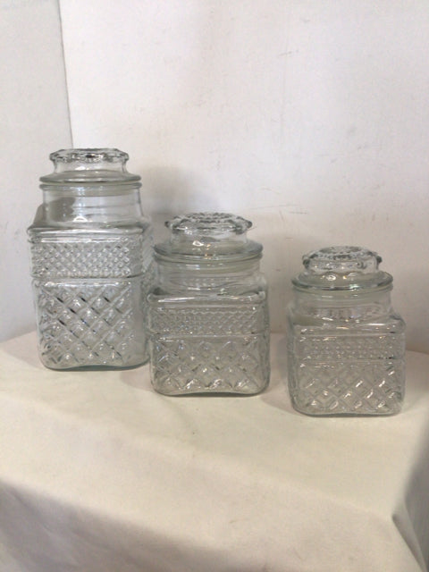 Anchor Hocking Set of 3 Clear Glass Square Canister Set