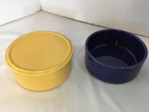 Fiestaware Vintage Pair Yellow/Blue Stoneware Stacked Bowl Set