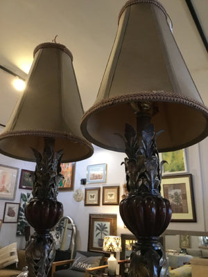 Brown/Silver Metal Lamp Set