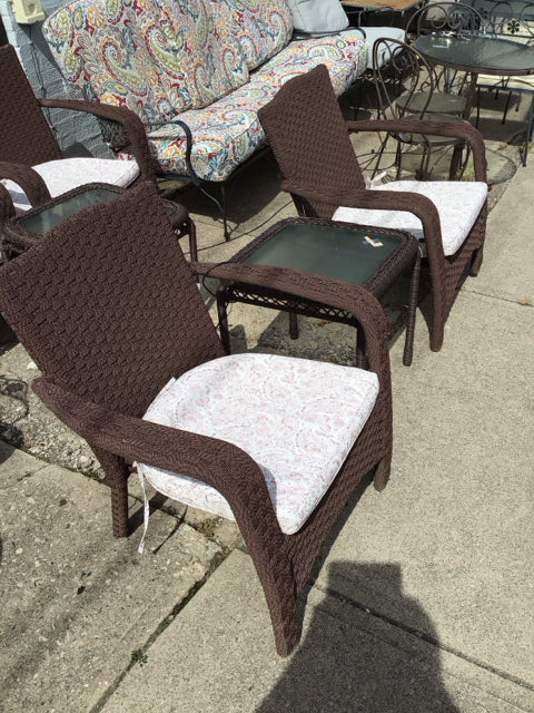 3 Piece Wicker w/Table Outdoor/Outside Brown Chair Set