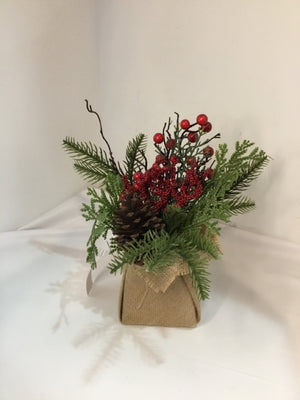 Tan/Red Burlap Berries Holiday Item