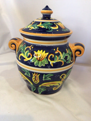 Blue/Yellow Ceramic Floral Cookie Jar