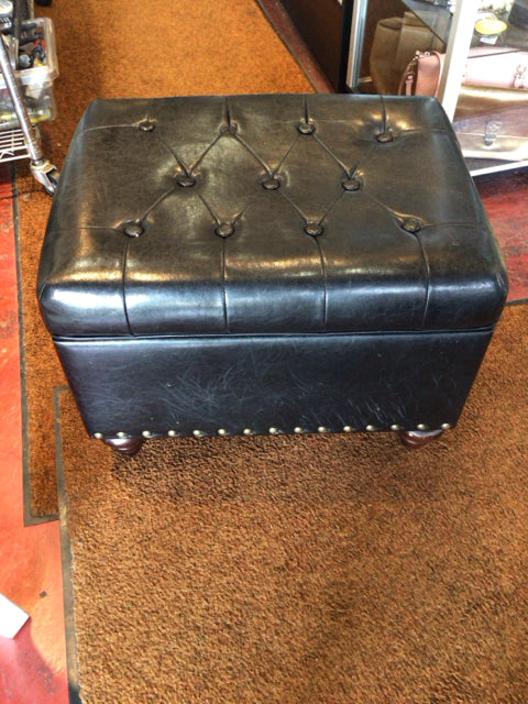 Faux Leather Storage Black Ottoman