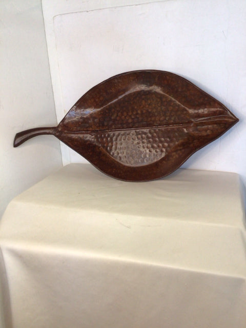 Leaf Copper Metal Hammered Tray
