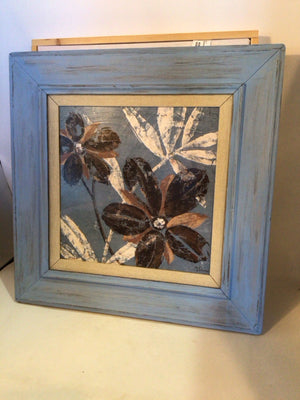 Print Blue/Brown Flowers Framed Art