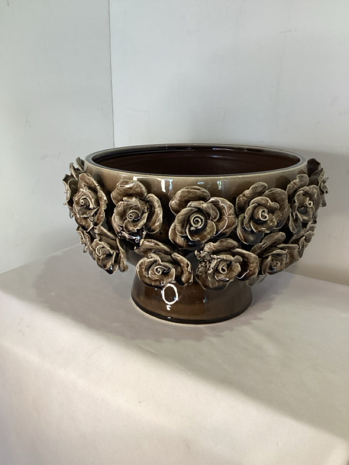 Brown Ceramic Floral Planter