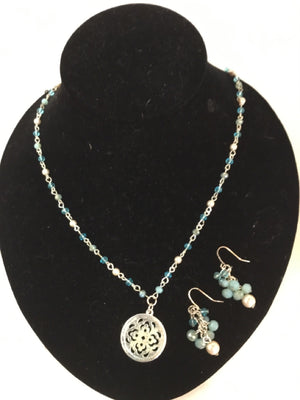 Silver/Blue Beaded Necklace Set