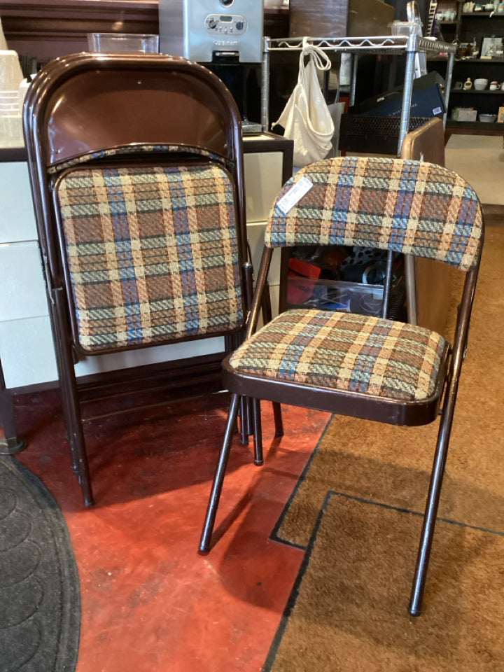 Vintage Folding Metal Upholstered Seat Set of 4 Brown/Multi Chair Set