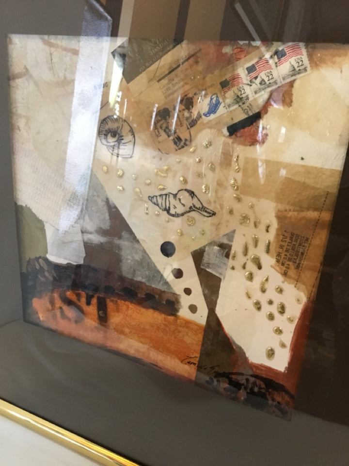 Modern White/Brown Paper Framed Art