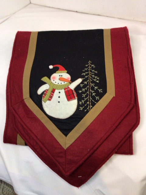Christmas Red/Black Felt Table runner Snowman Holiday Item