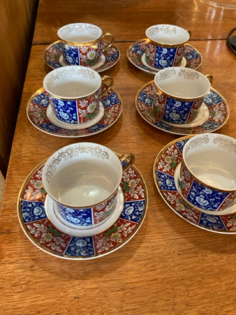 Empress Vintage Red/Blue China Set of 6 Tea Cup