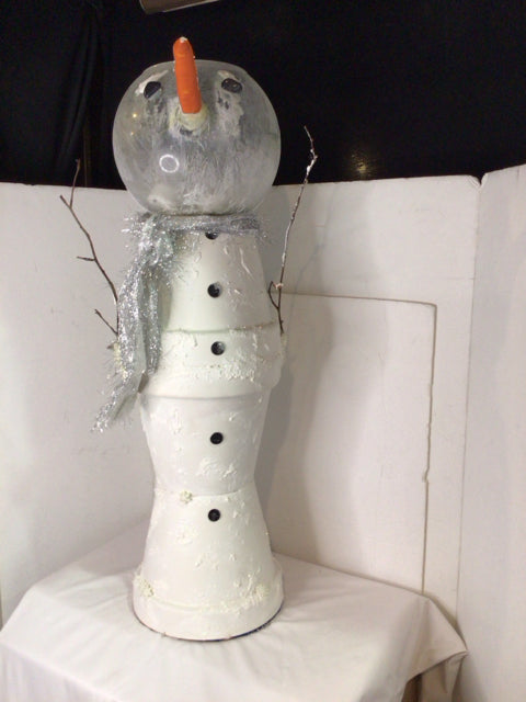 Candle Holder White Glass Snowman Holiday Item