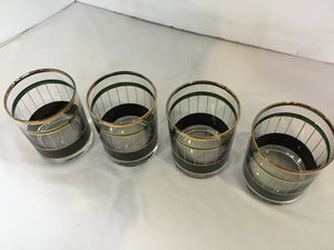 Set of 4 Green/Gold Glass Glasses