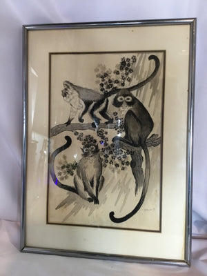 Black/White Monkey Framed Art