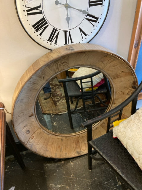 Bassett Round Brown Wood Rustic Mirror