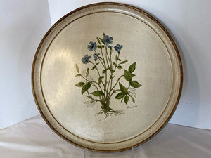 Vintage Serving Off White Wood Flowers Round Tray