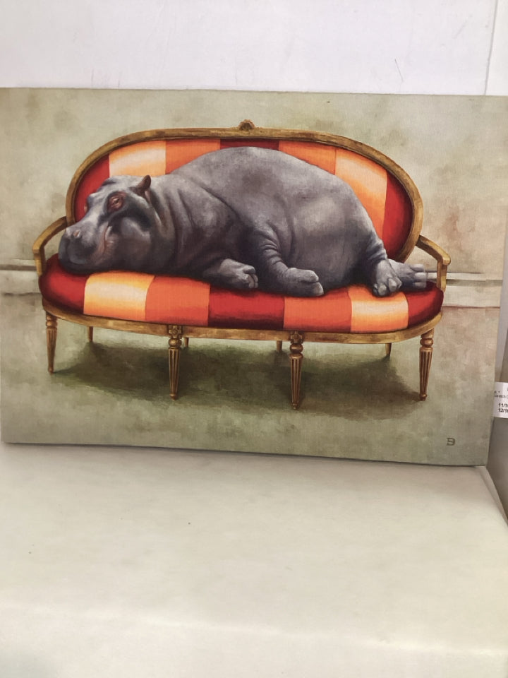 Red/Gray Canvas Hippo Stretch Canvas Art