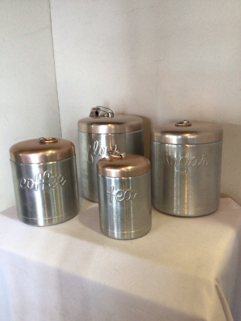 Vintage Silver Aluminum Set of 4 Canister Set