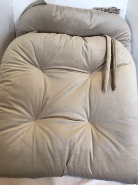 Pair Beige Velvet Tufted Chair Cushion