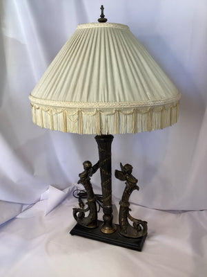 Bronze Metal Cherubs Fringe Lamp