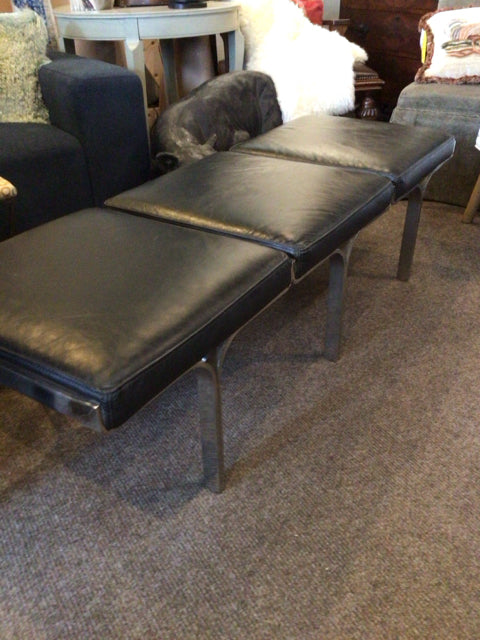 Mid-Century Leather Black Bench