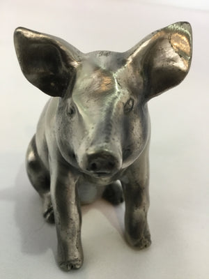 Silver Metal Pig Figurine