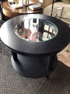 End Wood/Glass Round Black Table