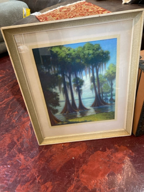 Signed Green/Yellow Trees Framed Art