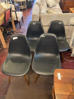 Mid-Century Plastic Set of 4 Black Chair Set