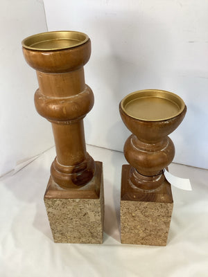 Brown Wood Cork Pair Candle Holder