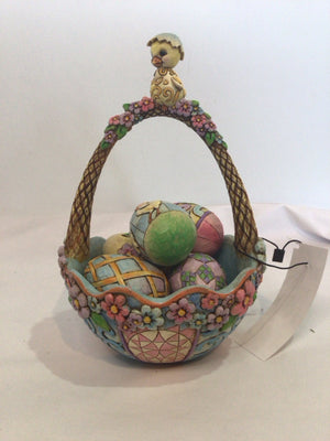 Jim Shore Easter Multi-Color Ceramic Basket Eggs Figurine