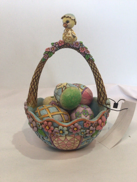 Jim Shore Easter Multi-Color Ceramic Basket Eggs Figurine