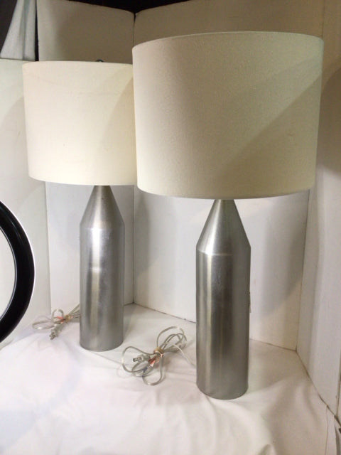 Pair Silver Metal Lamp