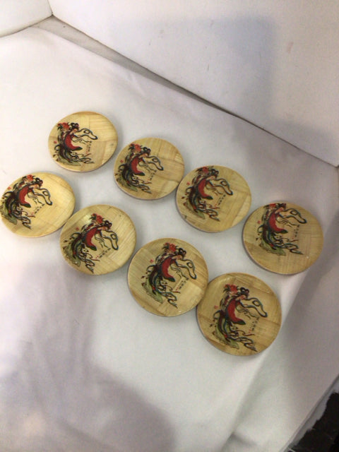 Asian Natural & Red Bamboo Set of 8 Plate Set