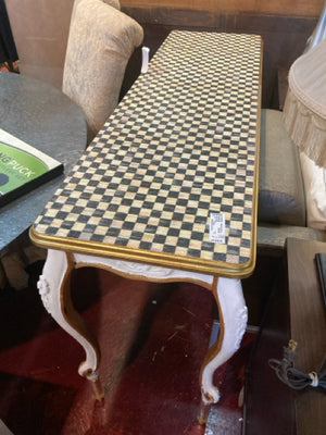 Custom Console Wood Checkerboard Decoupage Black/Cream Table