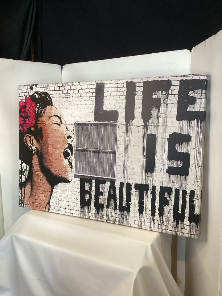 Black/White Girl Stretch Canvas Art