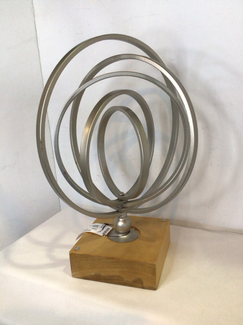 Silver/Tan Wood/Metal Sphere Sculpture