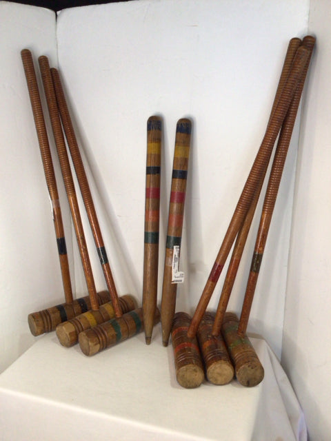 Vintage Croquet Set Brown/Multi Wood 8 Piece Set Game